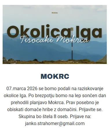 Vabilo na tisočake Mokrca sobota, 7. marca 2026
